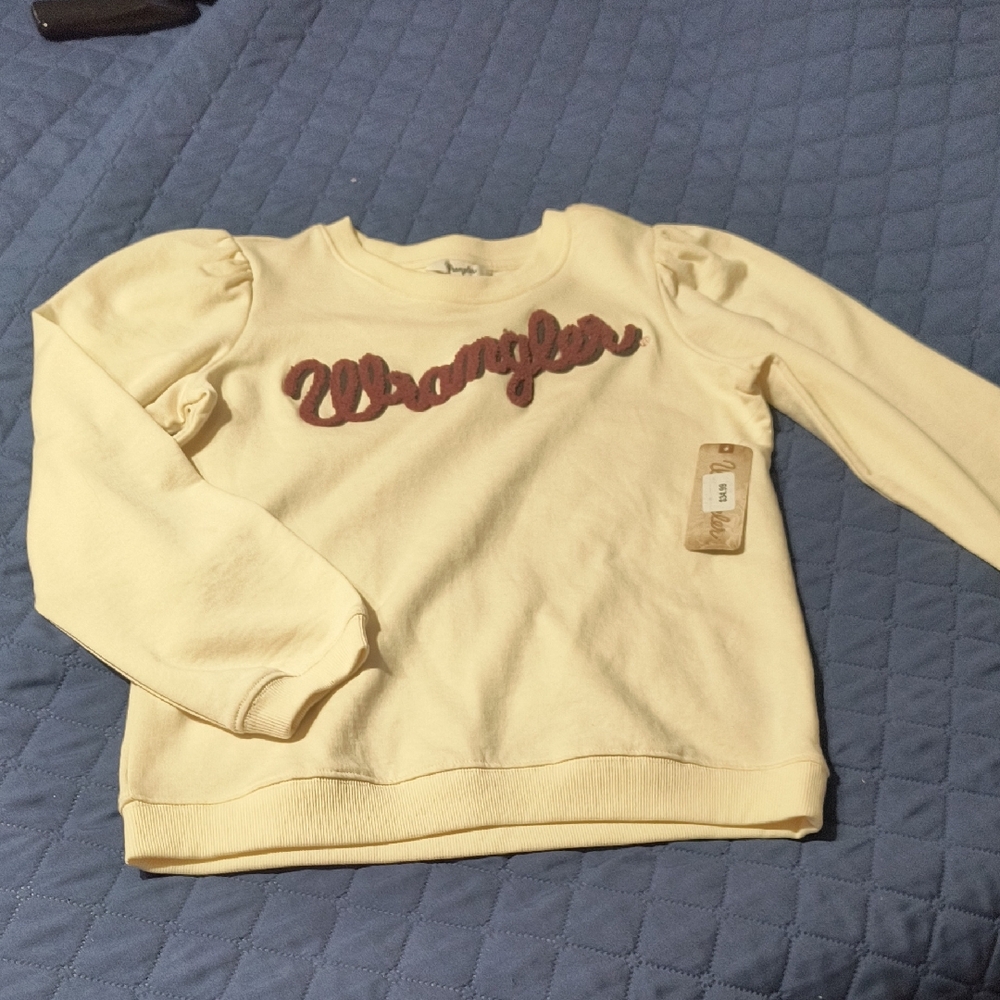 Wrangler NEW Super Cute Girl's Cream Sweater with Brown Puffy Logo